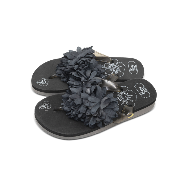EasyBlack Flip Flops with Black Flower