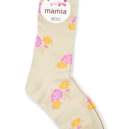 Mamia Beige with Purple and Orange Flowers Socks