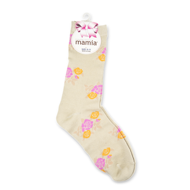 Mamia Beige with Purple and Orange Flowers Socks