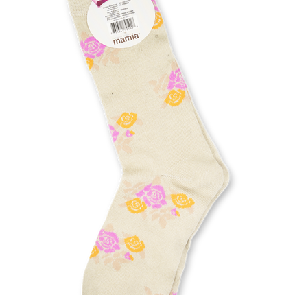 Mamia Beige with Purple and Orange Flowers Socks