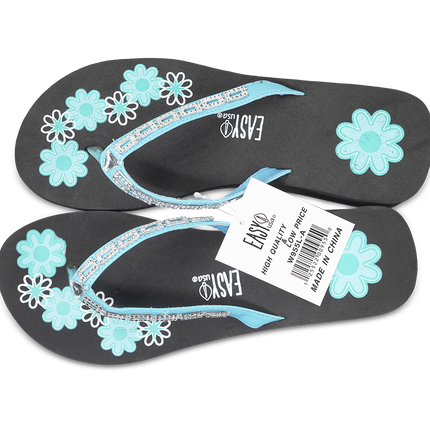 EasyBlack and Blue Floral Flip Flops