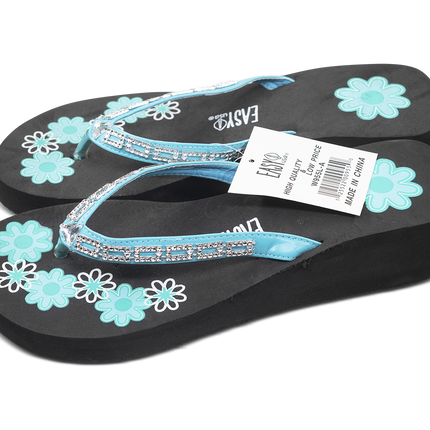 EasyBlack and Blue Floral Flip Flops