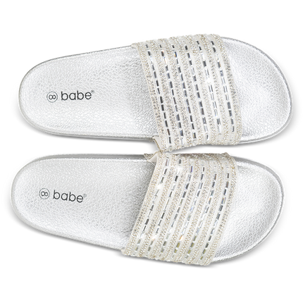 BabeSilver & White Female Slides