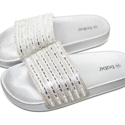 BabeSilver & White Female Slides