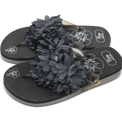 EasyBlack Flip Flops with Black Flower