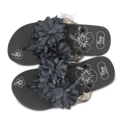 EasyBlack Flip Flops with Black Flower